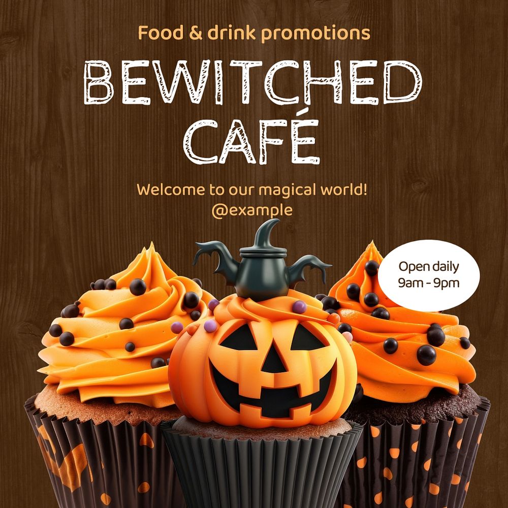 Bewitched cafe Instagram post template, editable text