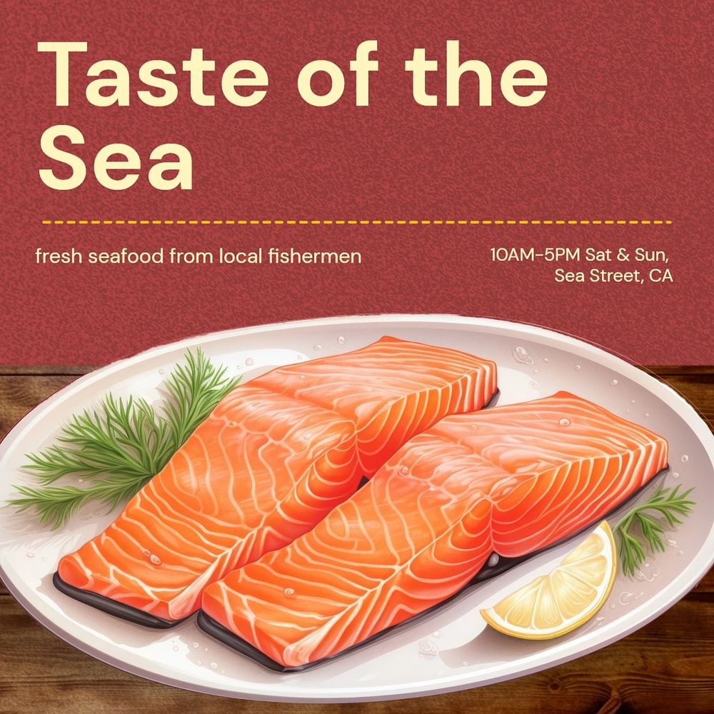 Seafood restaurant Instagram post template, editable text