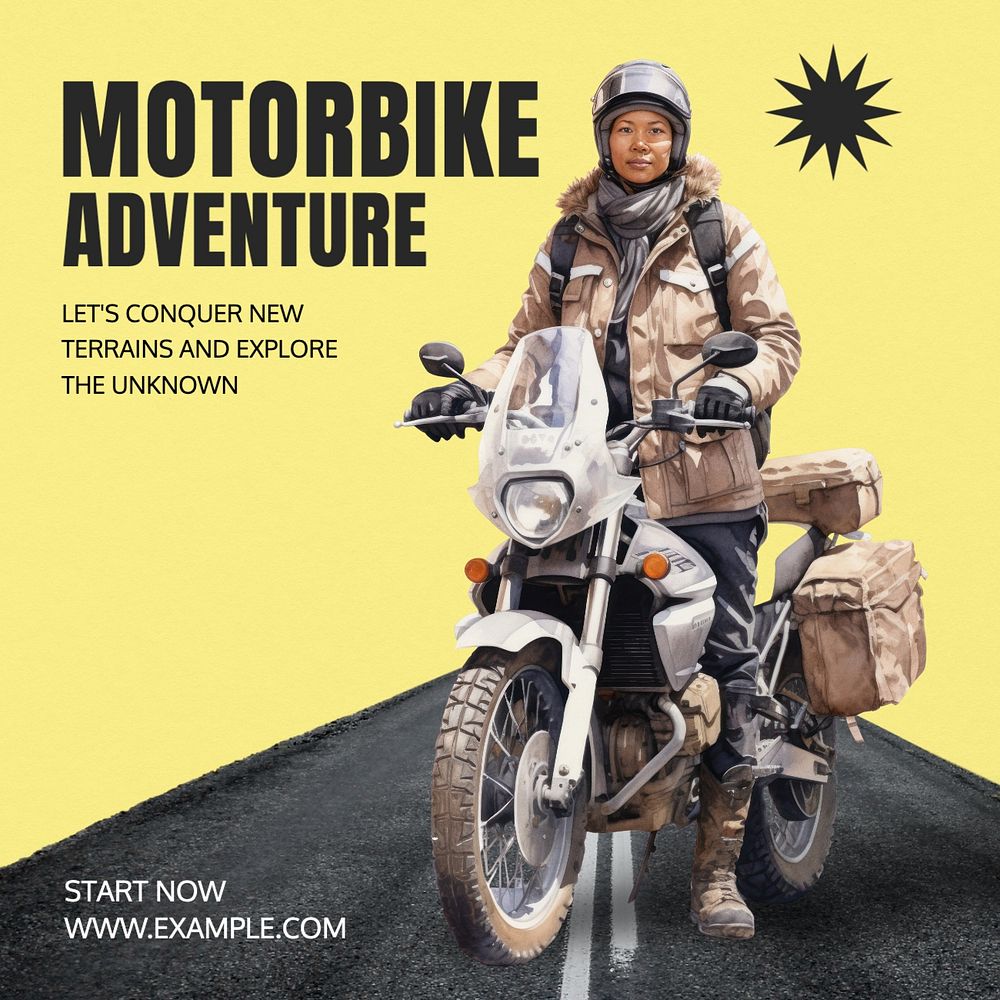 Motorbike adventure Instagram post template, editable text