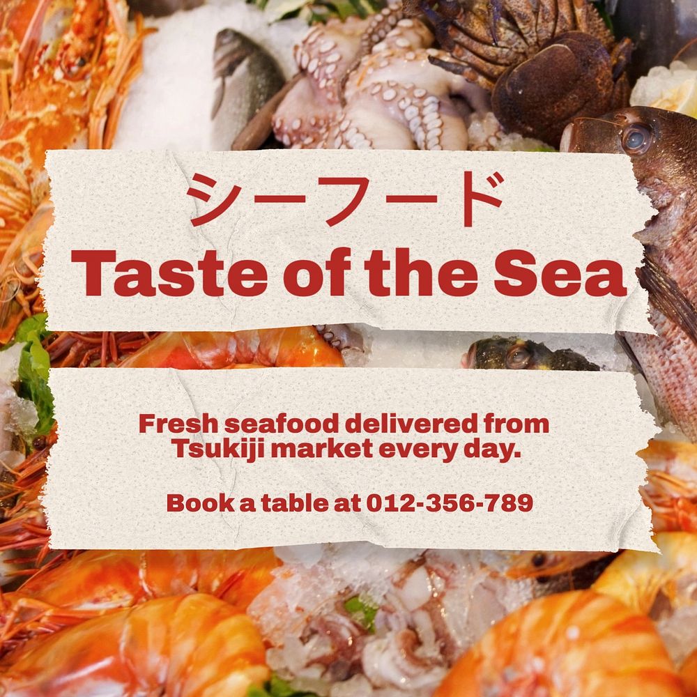 Seafood restaurant Instagram post template, editable text
