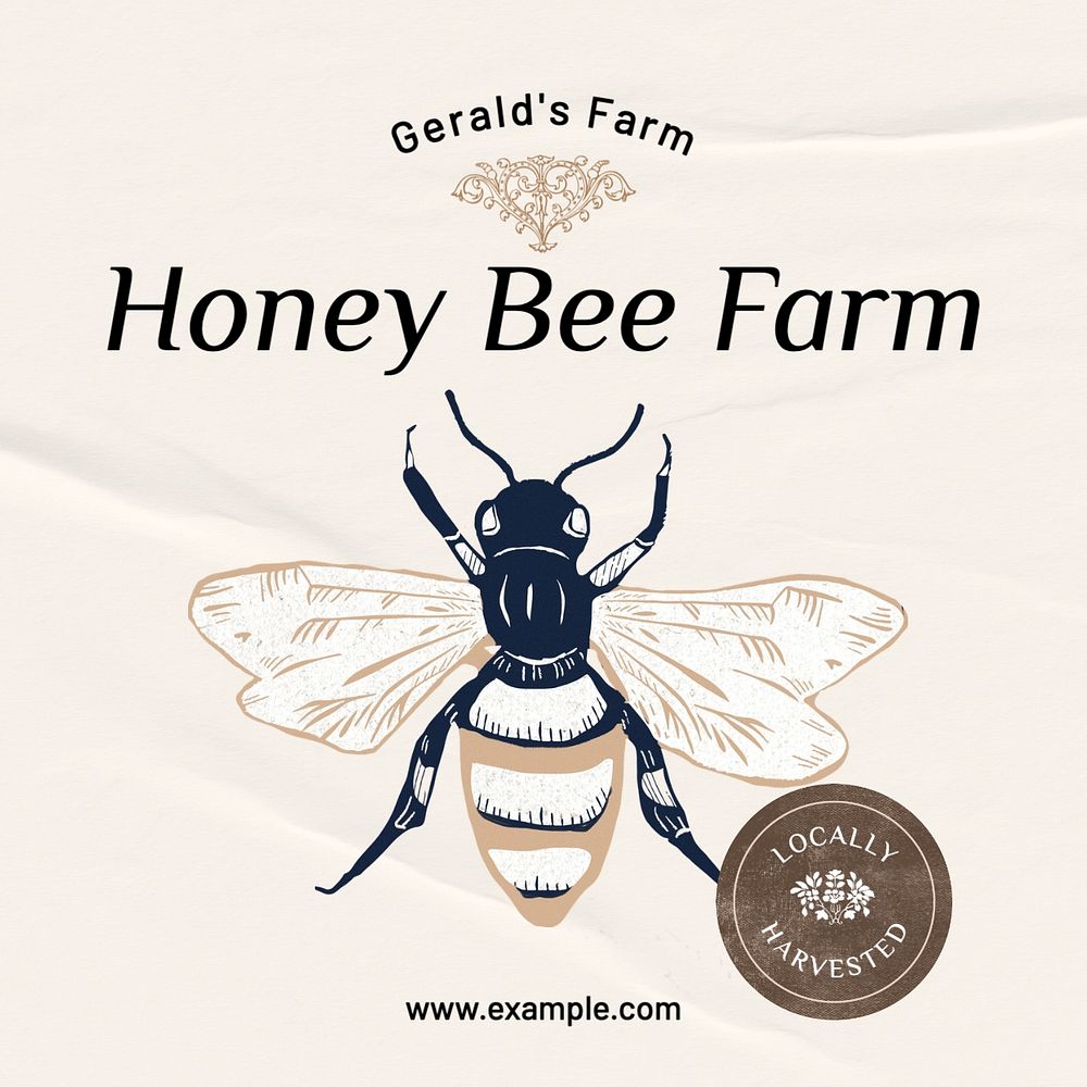 Honey bee farm Instagram post template, editable text