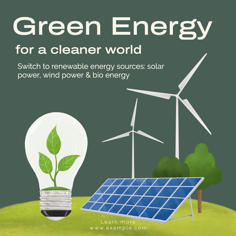 Green energy Instagram post template, editable text