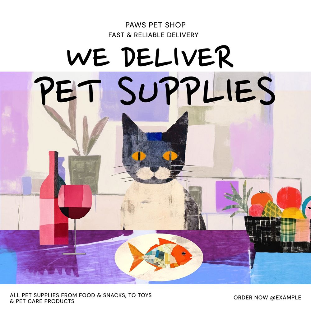 Pet shop delivery Instagram post template, editable text