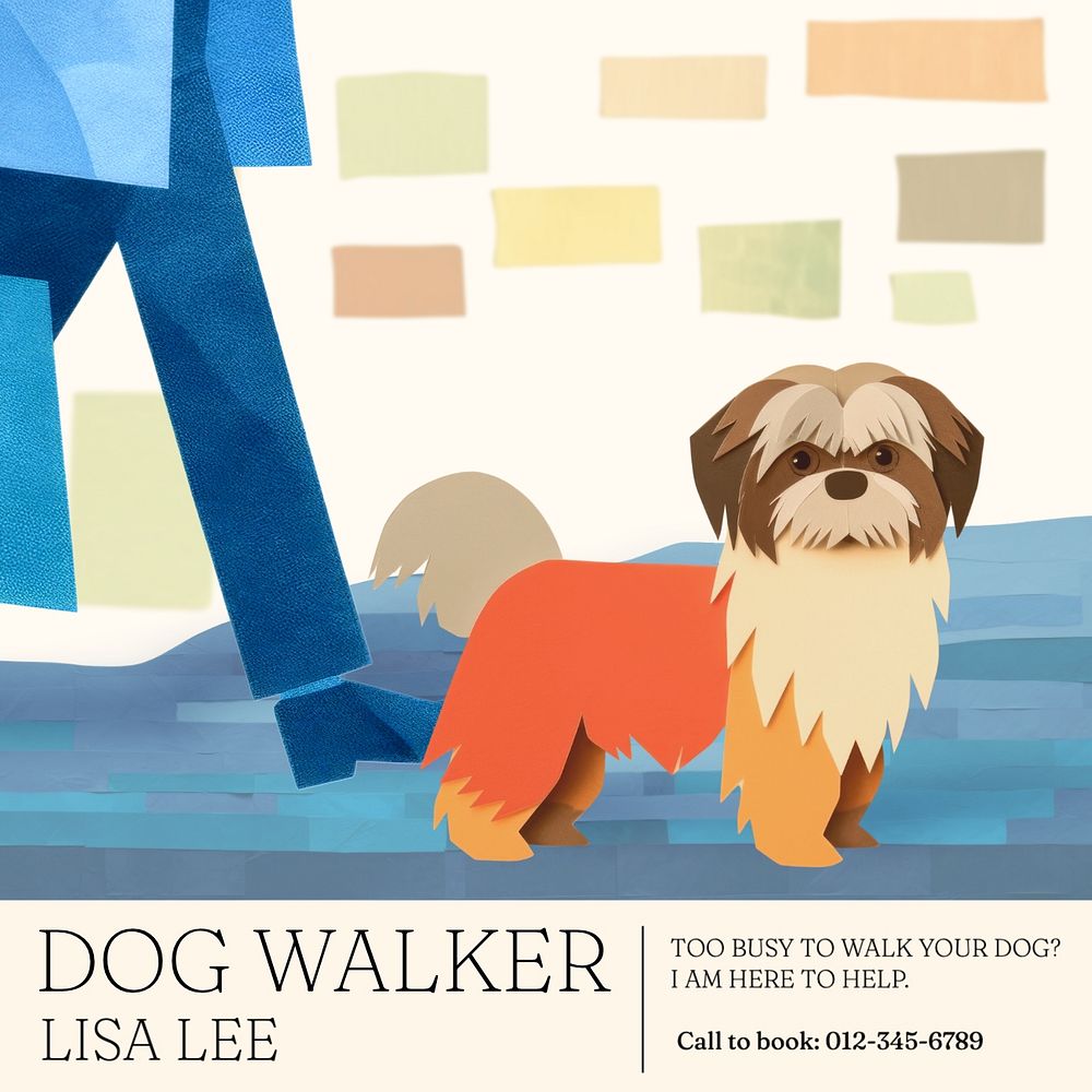 Dog walker Instagram post template, editable text