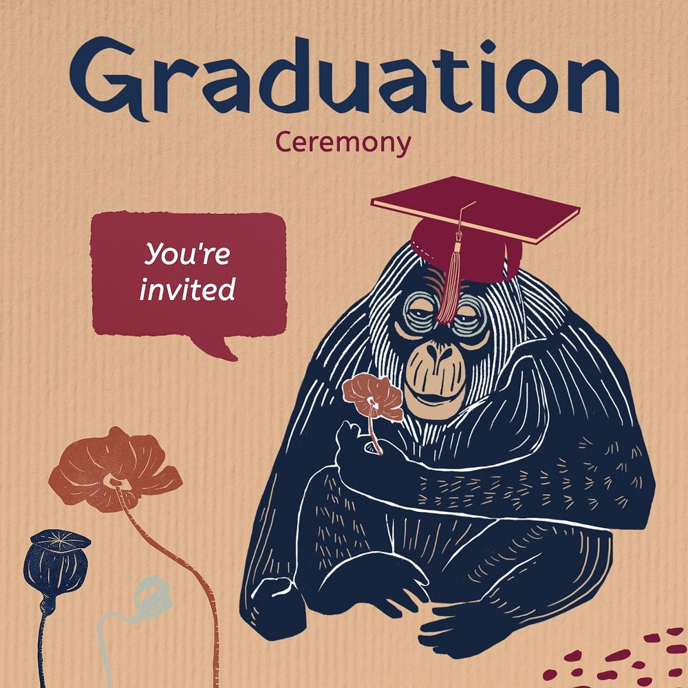 Graduation ceremony Instagram post template, editable text