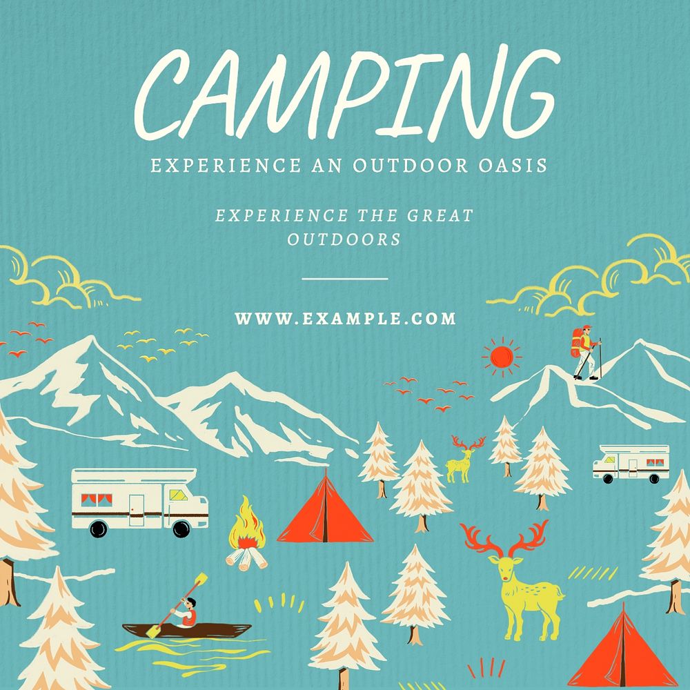 Camping Instagram post template, editable text & design