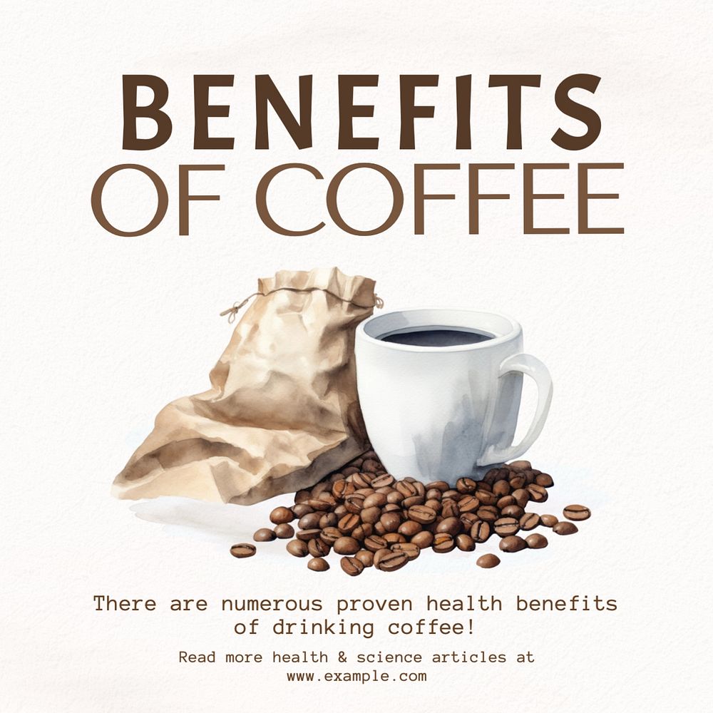 Coffee benefits post template, editable social media design