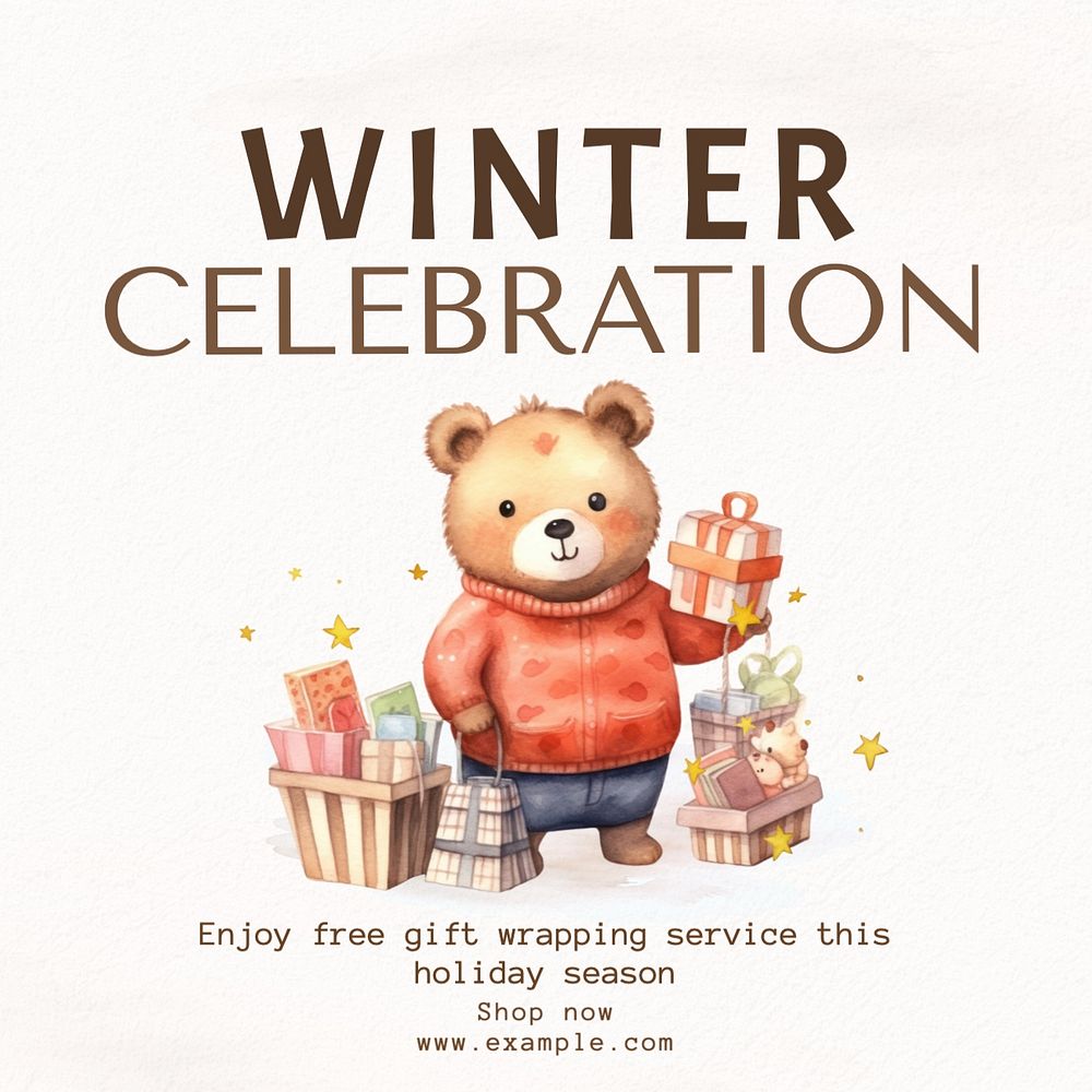 Winter celebration post template, editable social media design