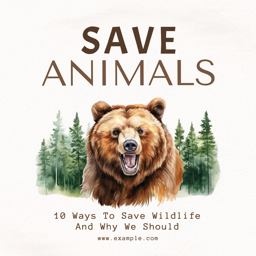 Save animals post template, editable social media design