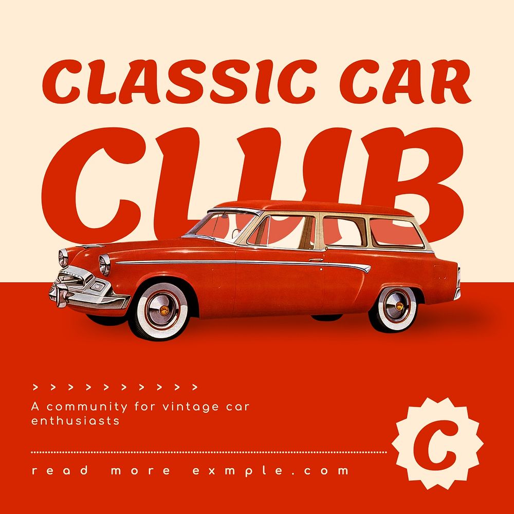 Car club Instagram post template, editable text