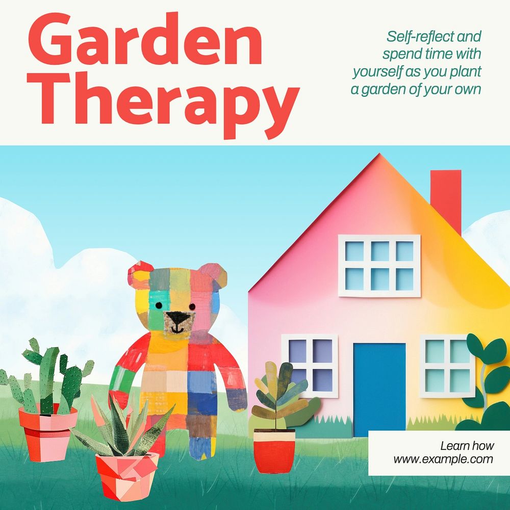 Garden therapy Instagram post template, editable text