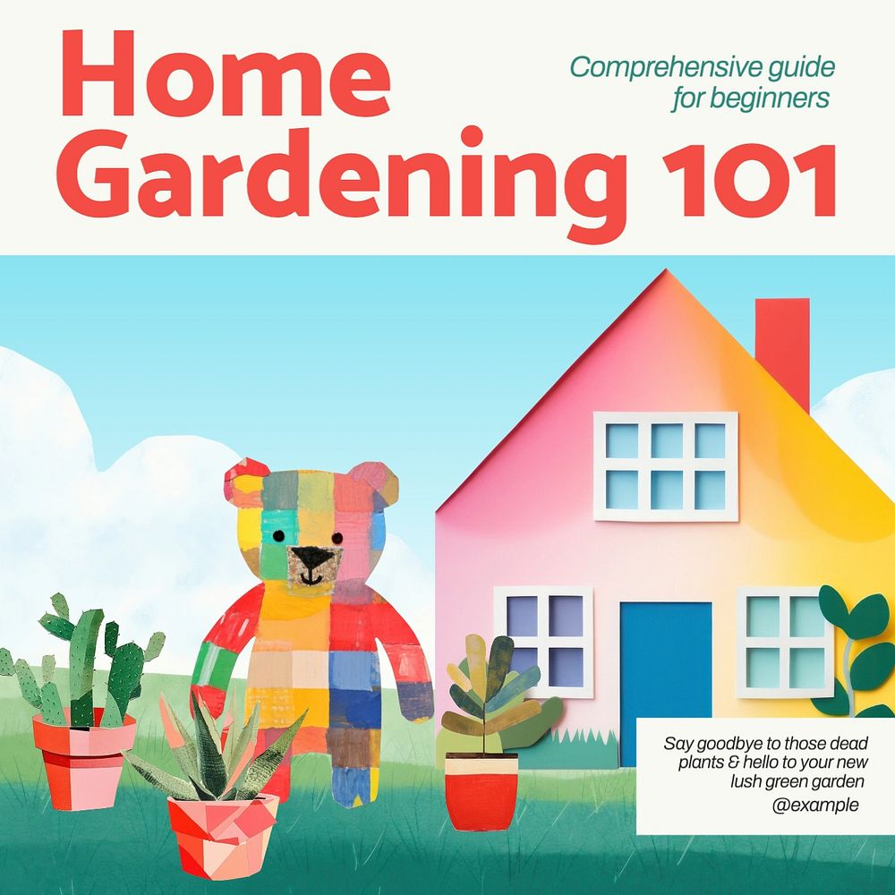 Home gardening Instagram post template, editable text