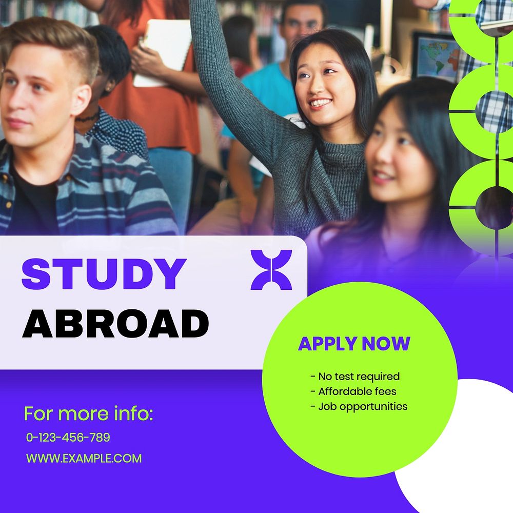 Study abroad Instagram post template, editable text