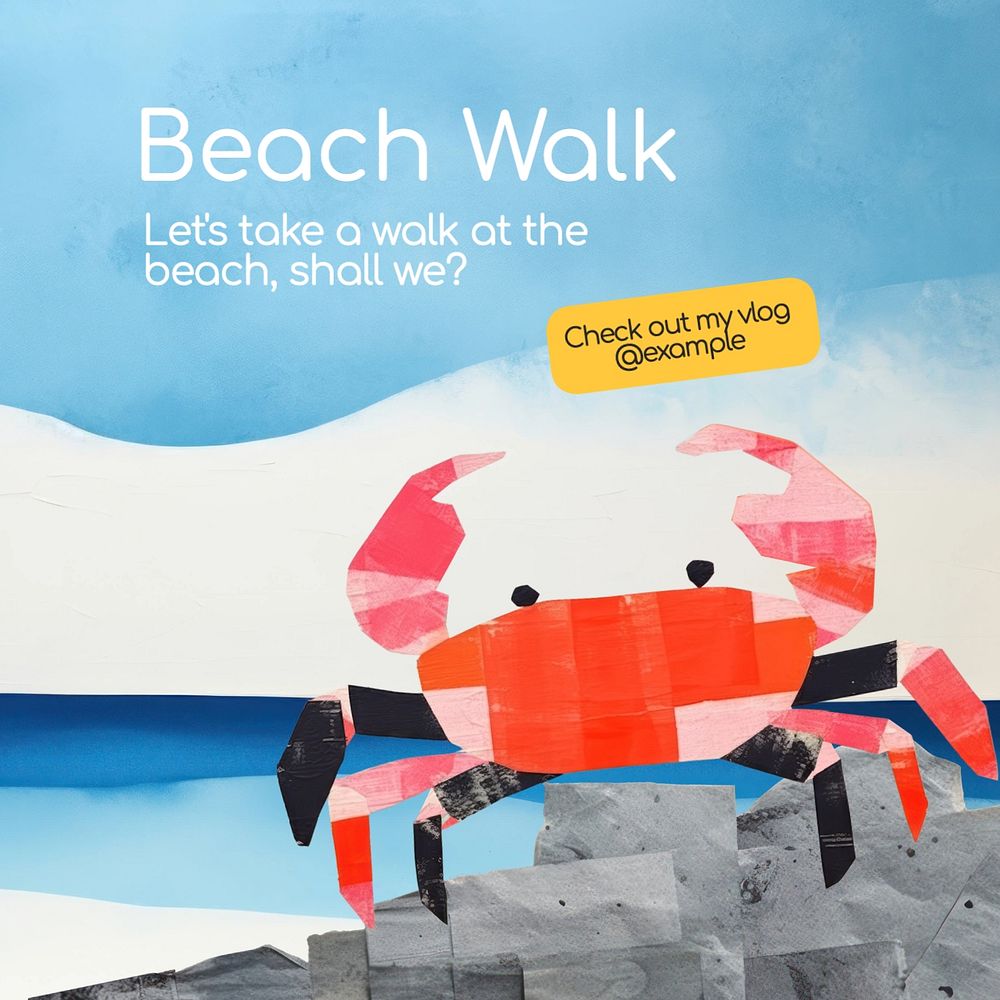 Beach Walk Instagram post template, editable text