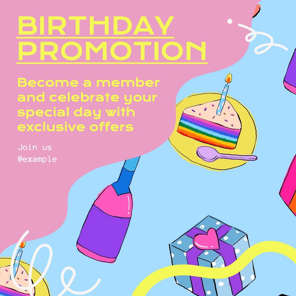 Birthday promo Instagram post template, editable text