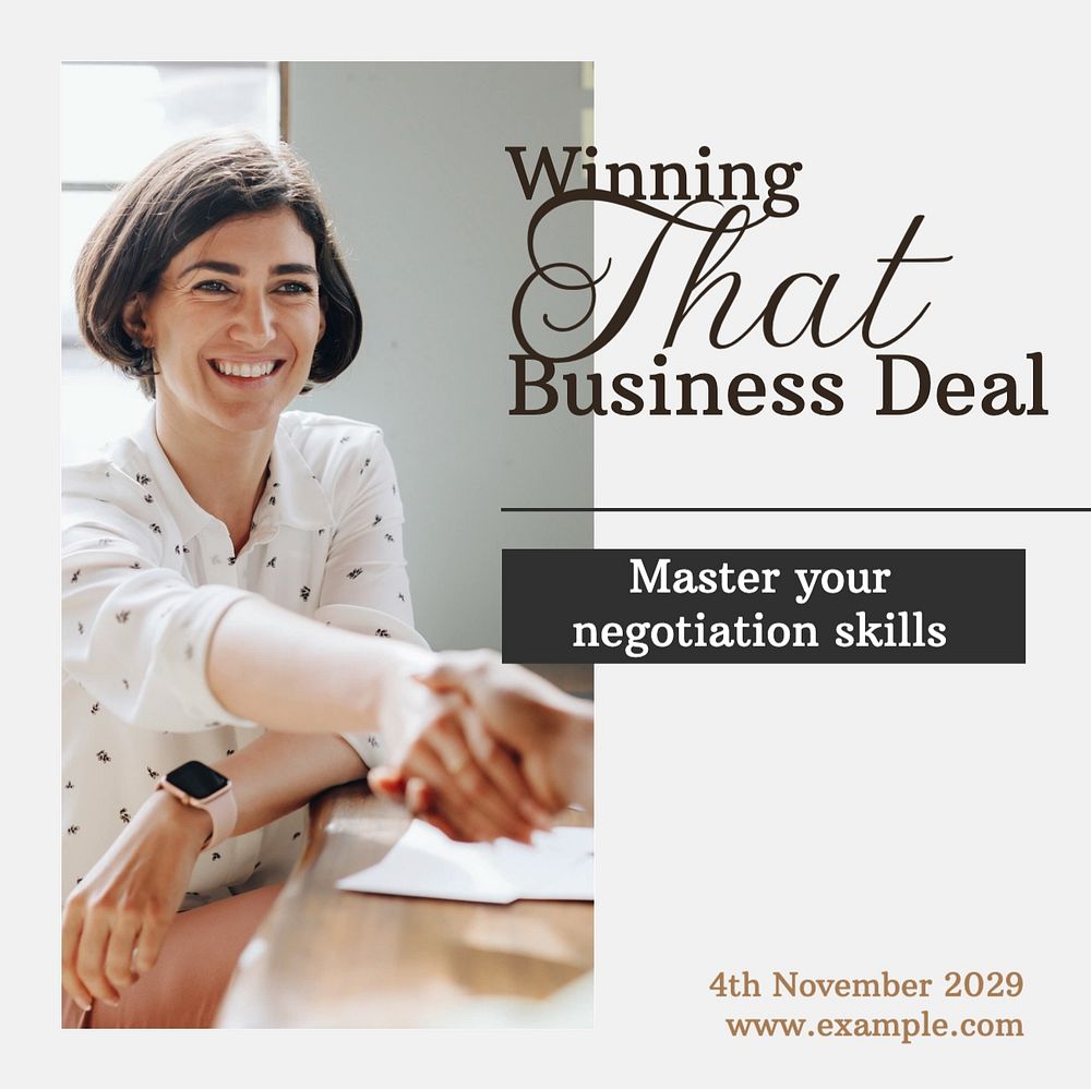 Business negotiation workshop Instagram post template, editable text