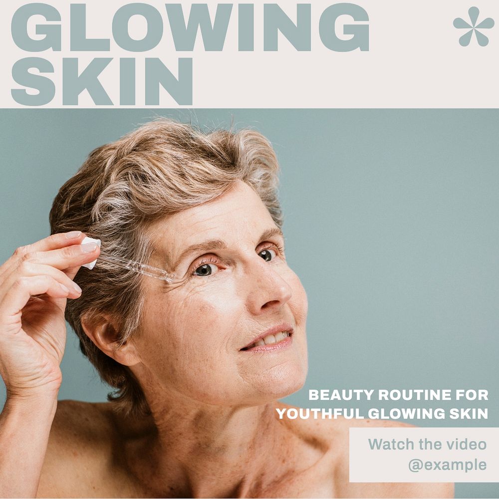 Glowing skin routine Instagram post template, editable text