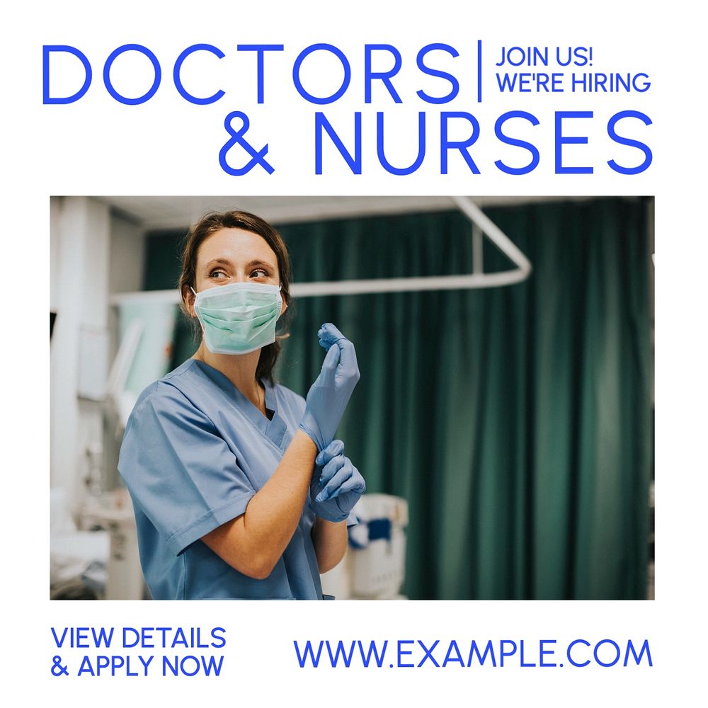 Hiring doctors & nurses Instagram post template, editable text