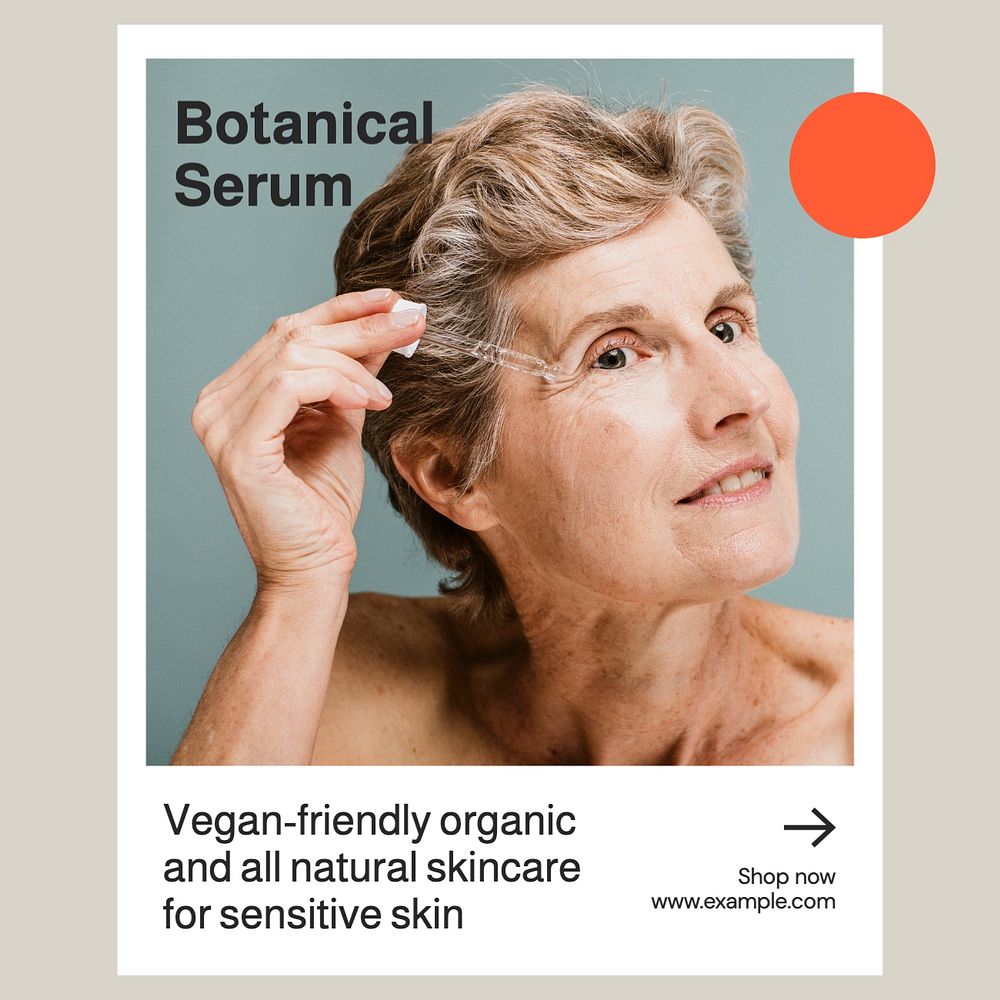 Botanical skincare Instagram post template, editable text