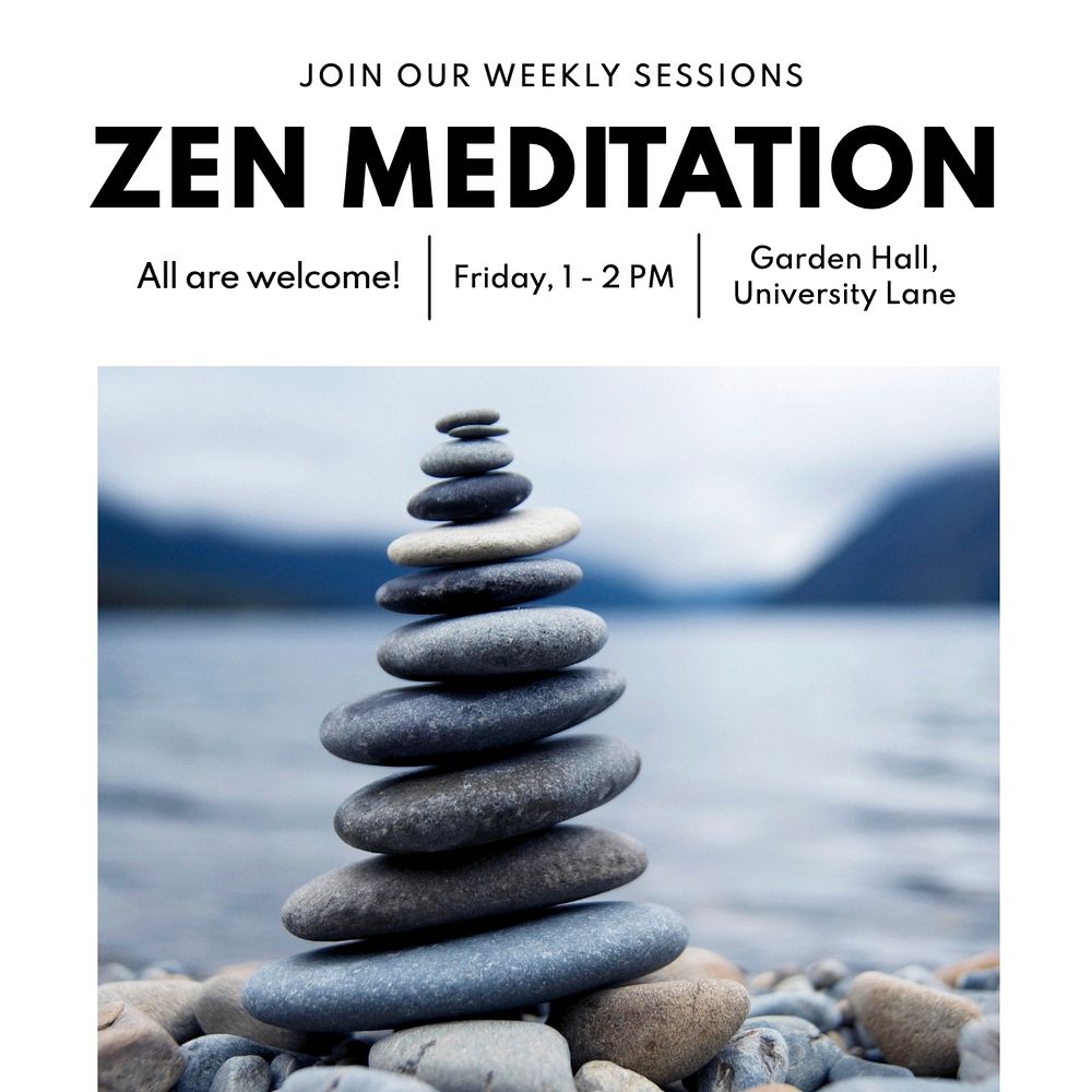 Zen meditation Instagram post template, editable text