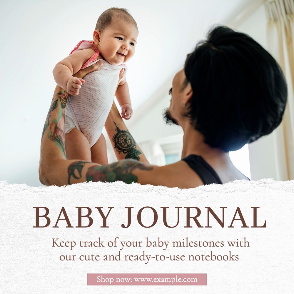 Baby journal Instagram post template, editable text