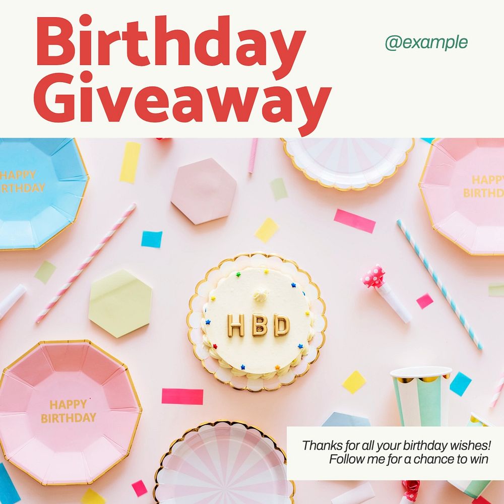 Birthday giveaway Instagram post template, editable text