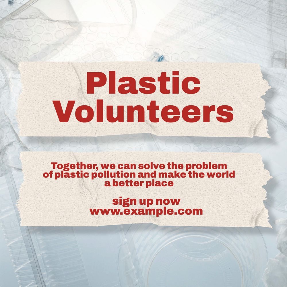 Plastic volunteers Instagram post template, editable text