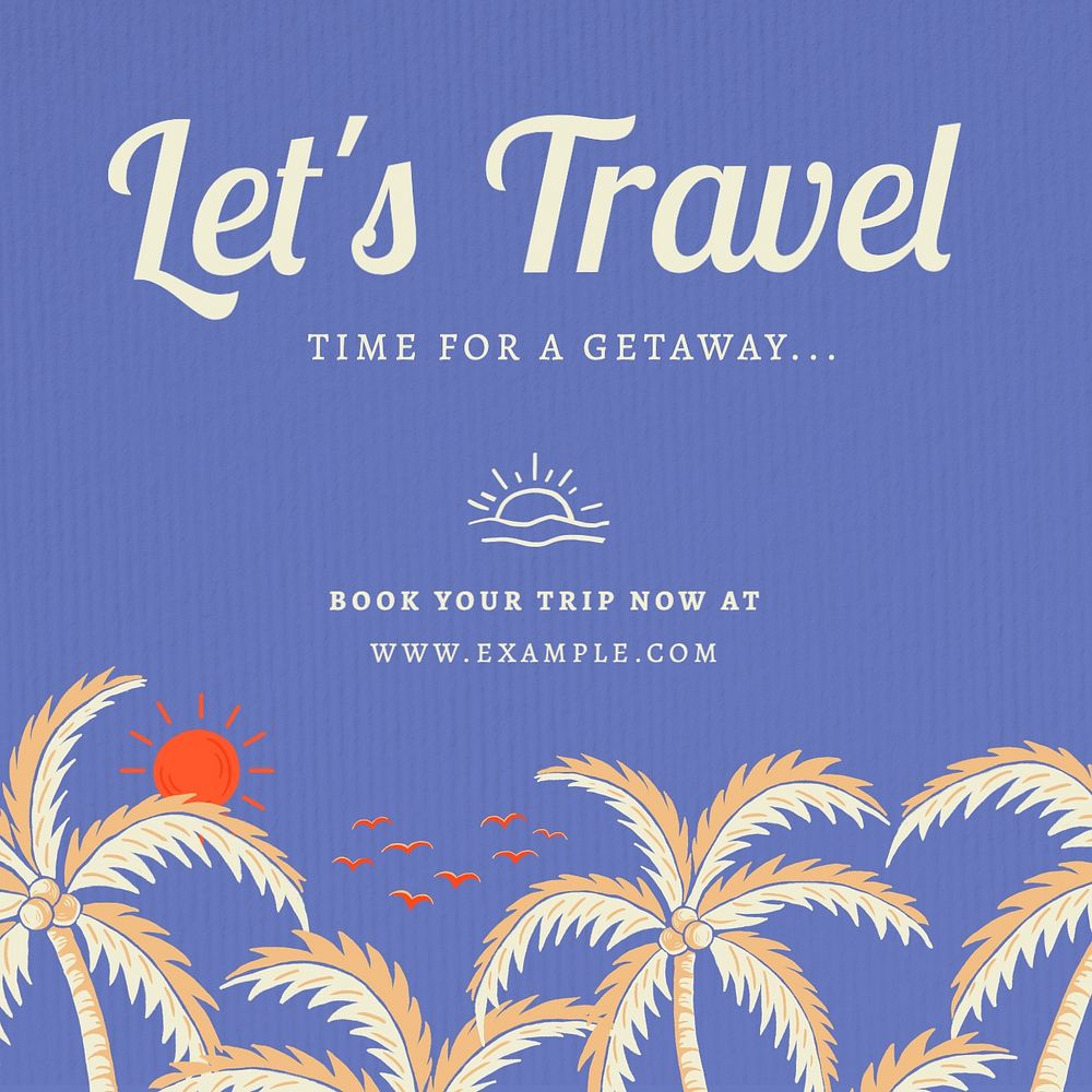 Let's travel Instagram post template, editable text & design