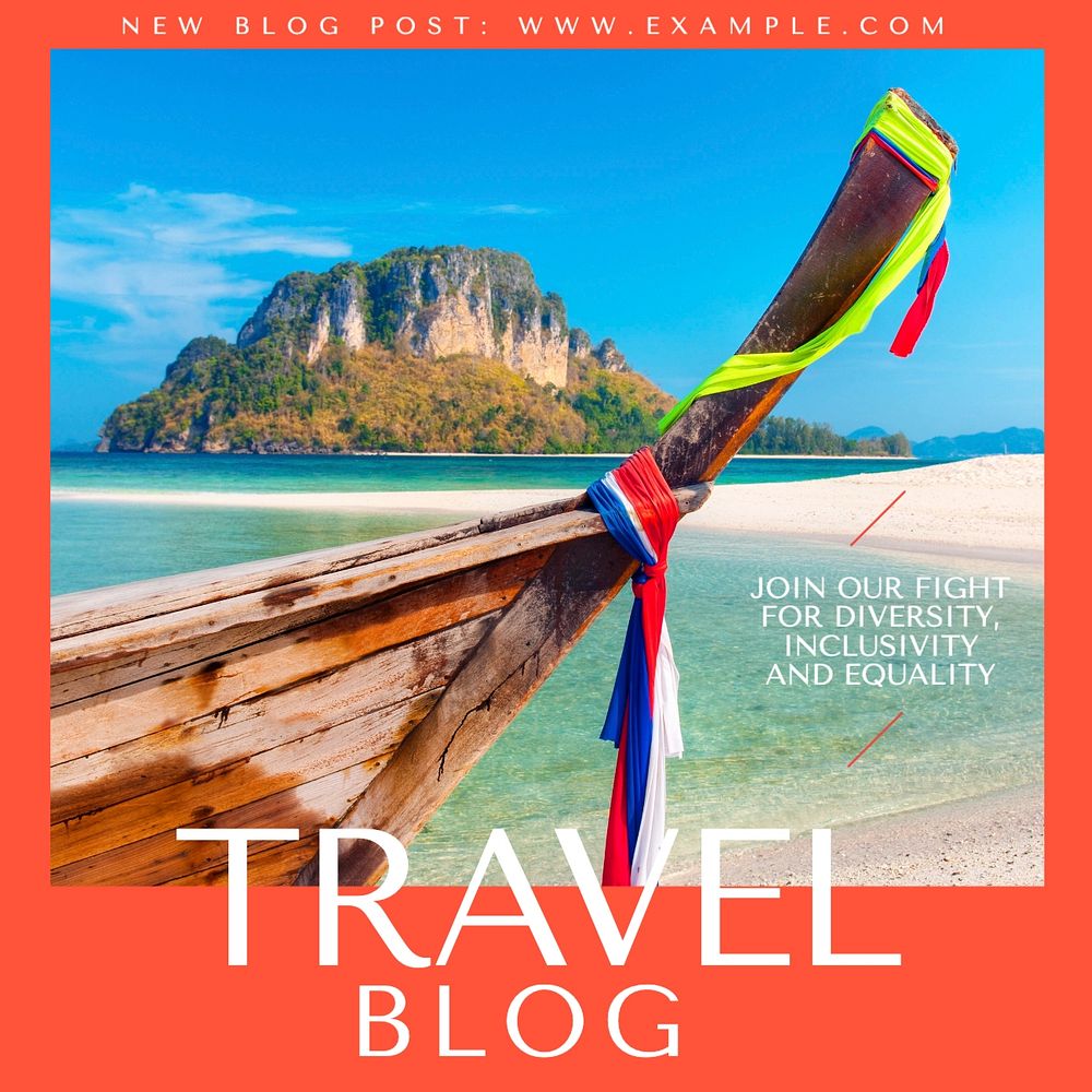 Travel blog Instagram post template, editable text