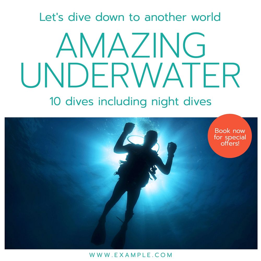 Underwater, diving trip Instagram post template, editable text