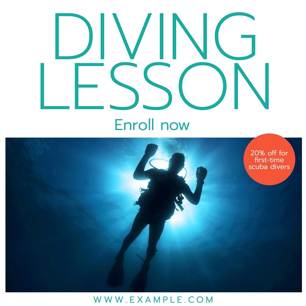 Diving school Instagram post template, editable text