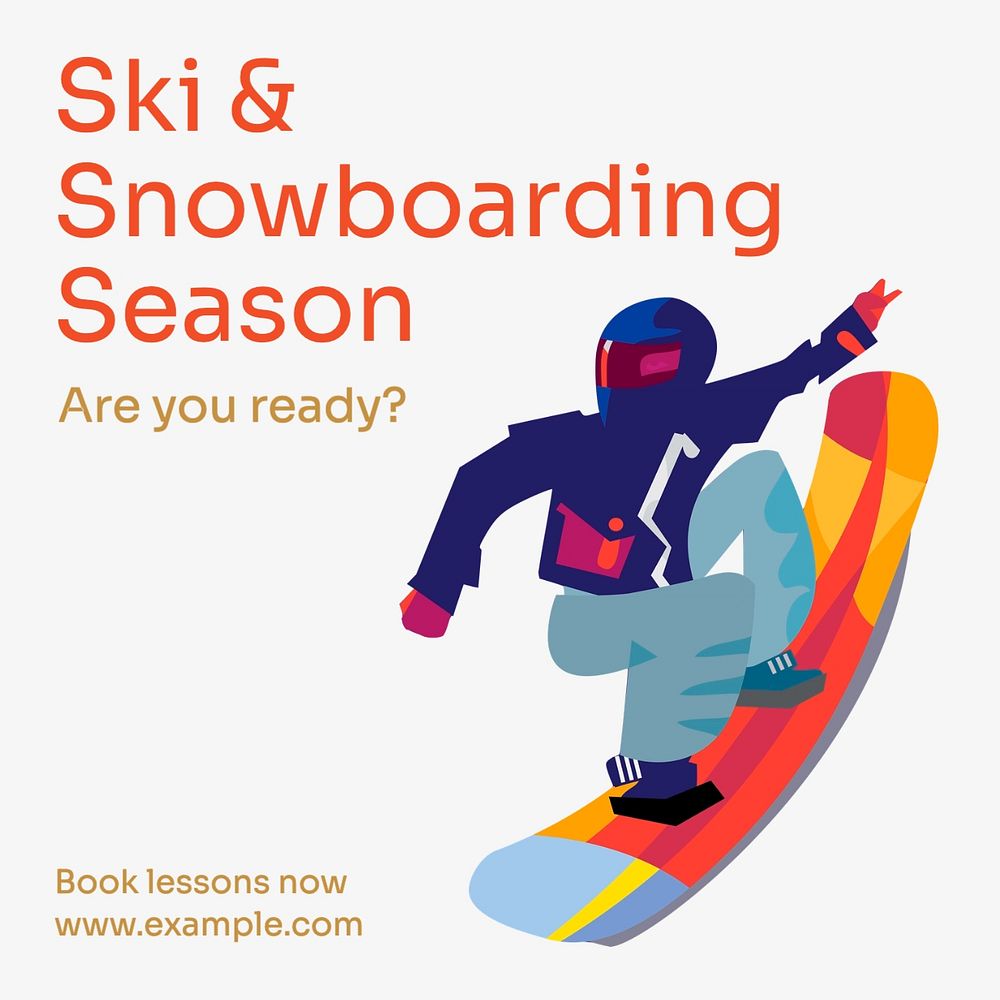 Ski lesson Instagram post template, editable text