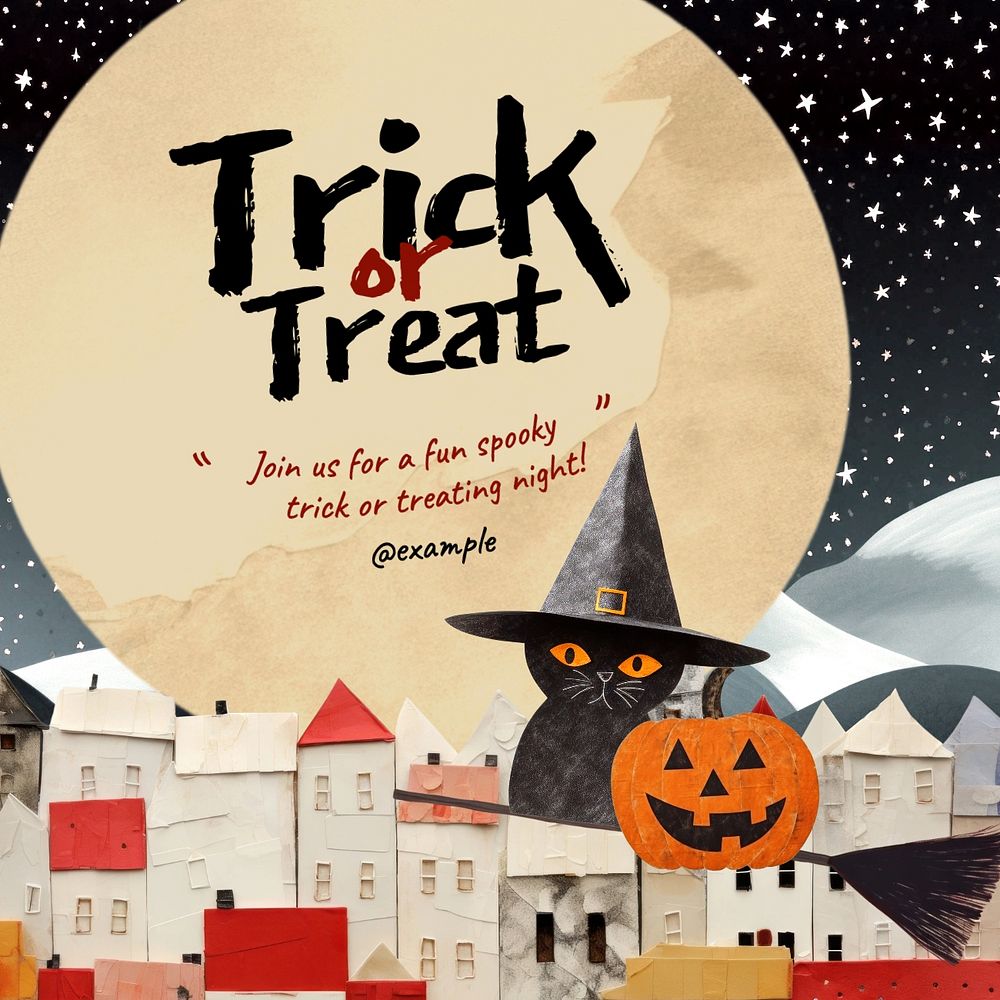 Trick or treat Instagram post template, editable text