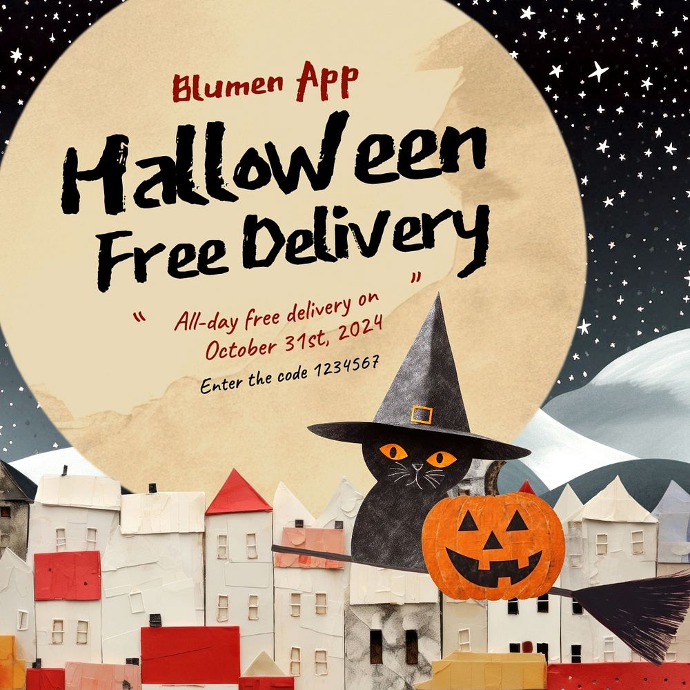 Halloween free delivery Instagram post template, editable text