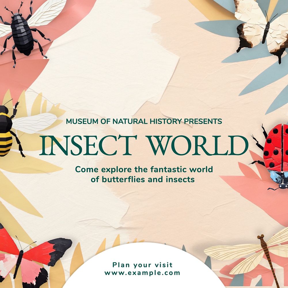 Insect world Instagram post template, editable text