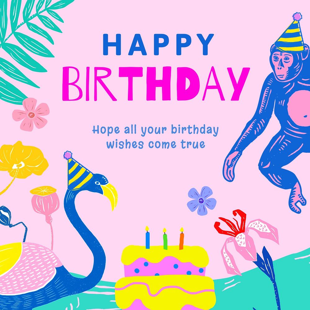 Happy birthday Instagram post template, editable text