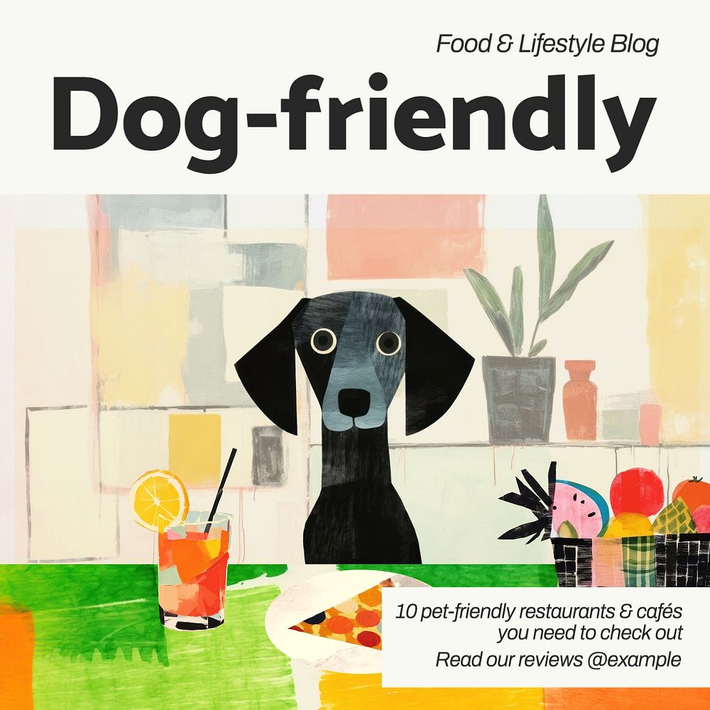 Dog & pet-friendly restaurants Instagram post template, editable text