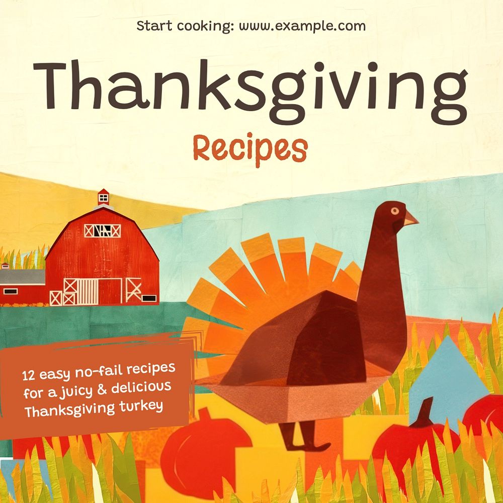 Thanksgiving recipe Instagram post template, editable text