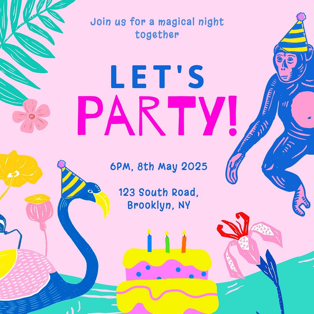 Let's party Instagram post template, editable text