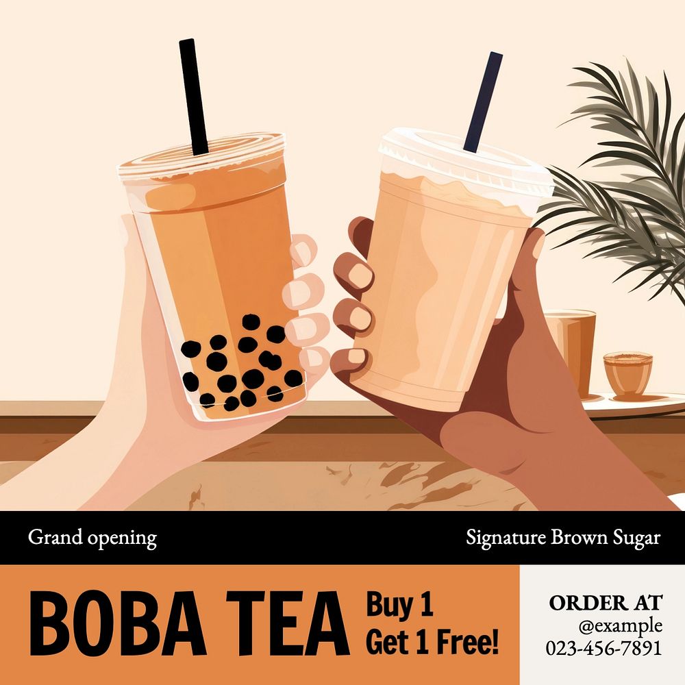 Boba tea Instagram post template, editable text