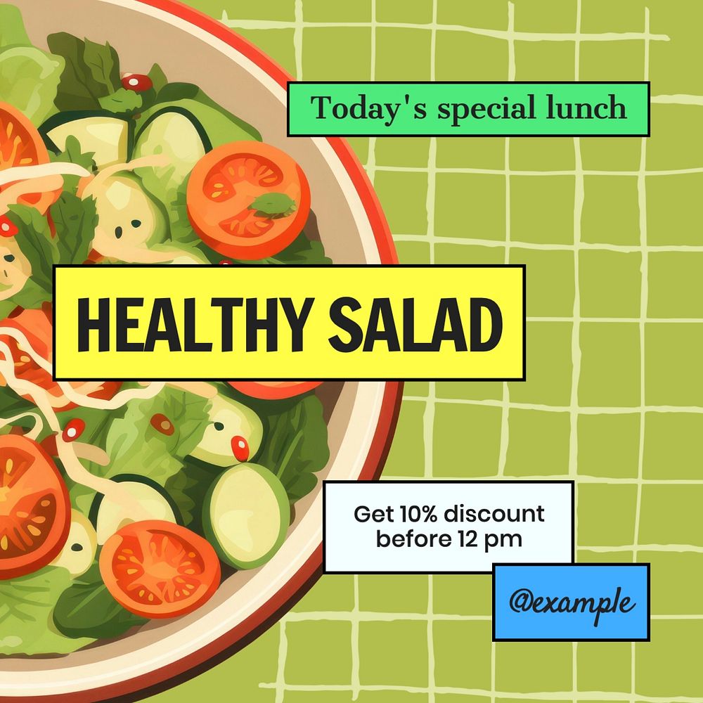 Healthy salad Instagram post template, editable text