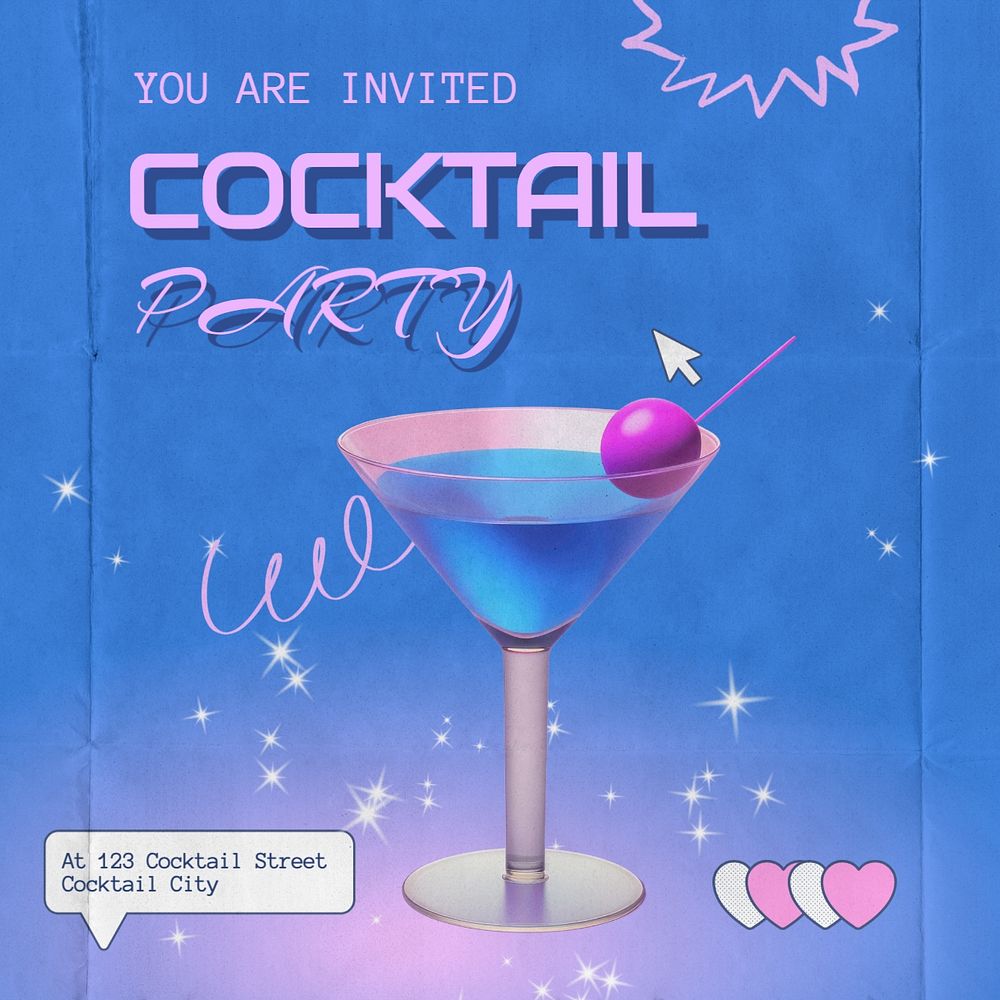 Cocktail party Instagram post template, editable text