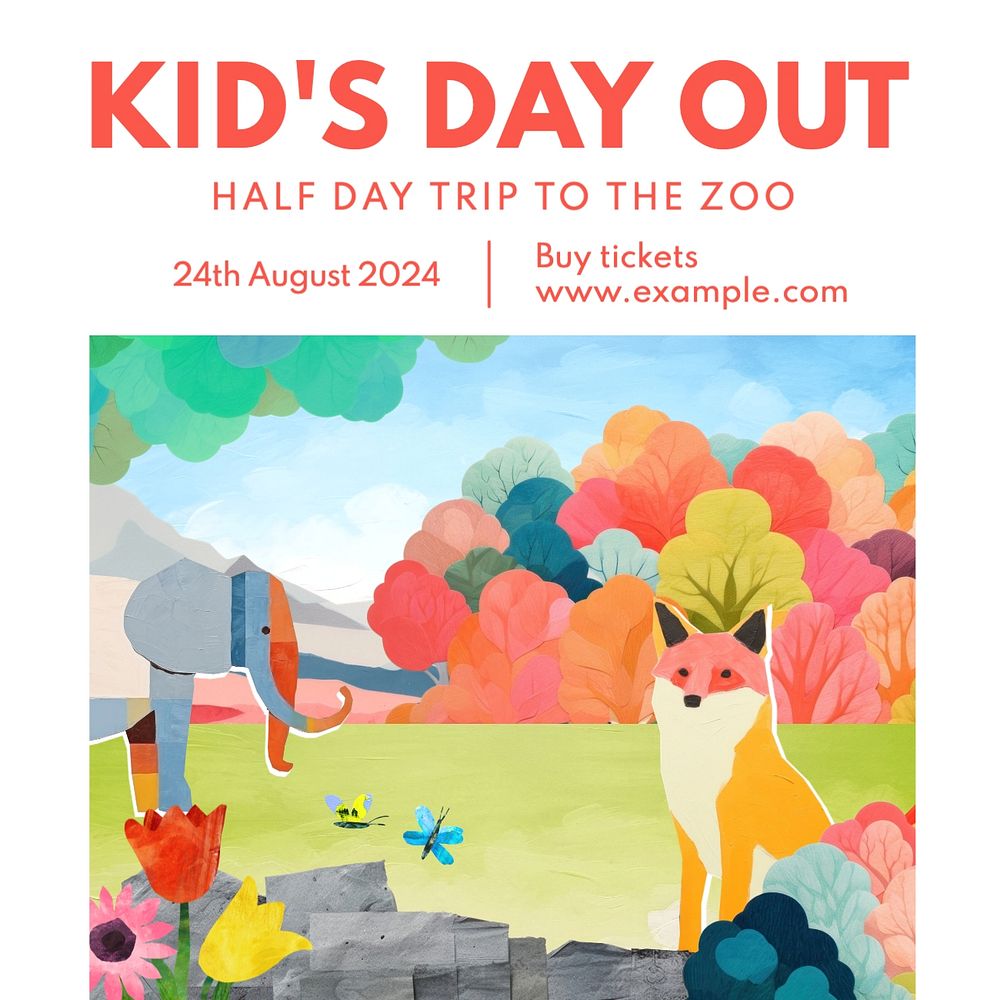 Zoo trip Instagram post template, editable text