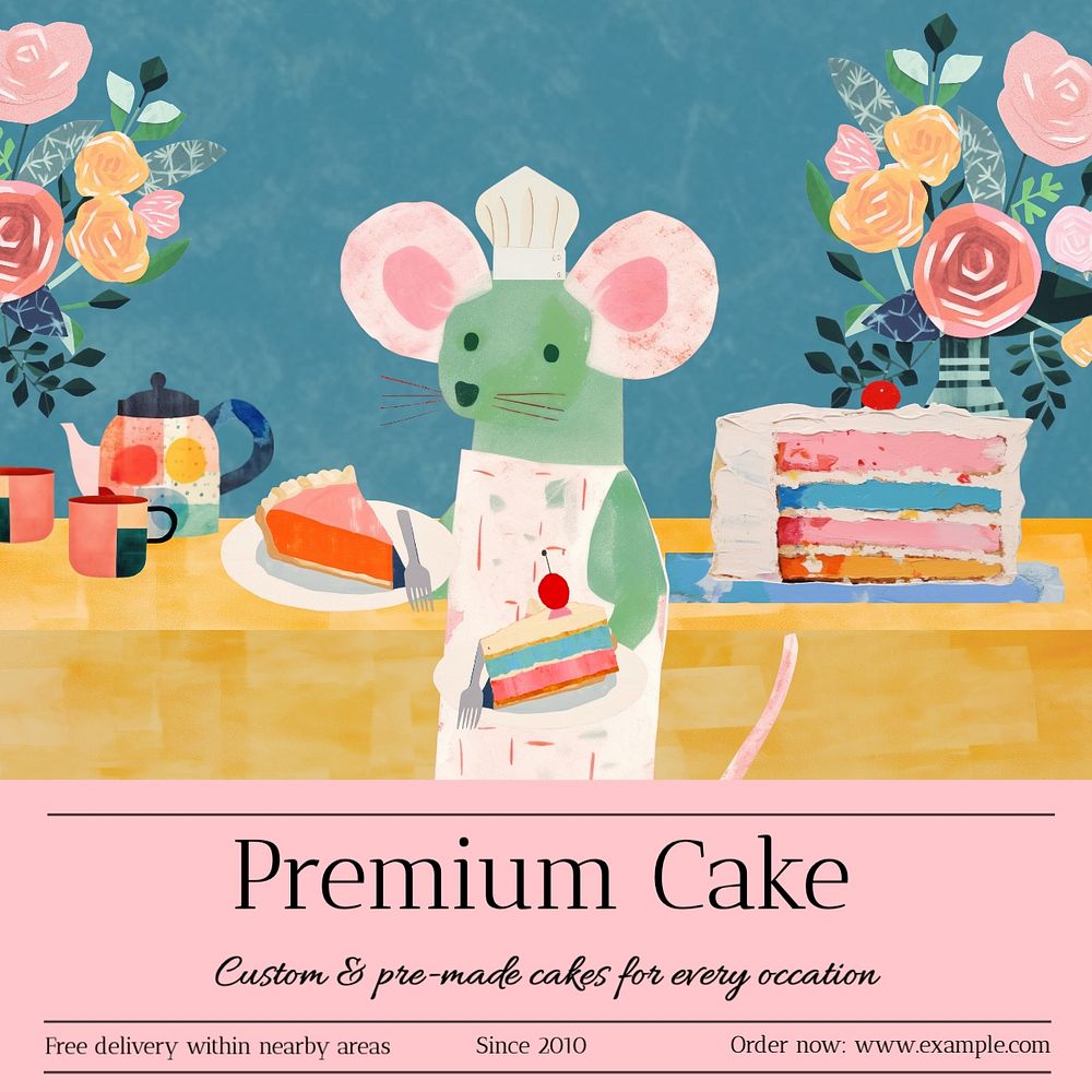 Premium cake Instagram post template, editable text