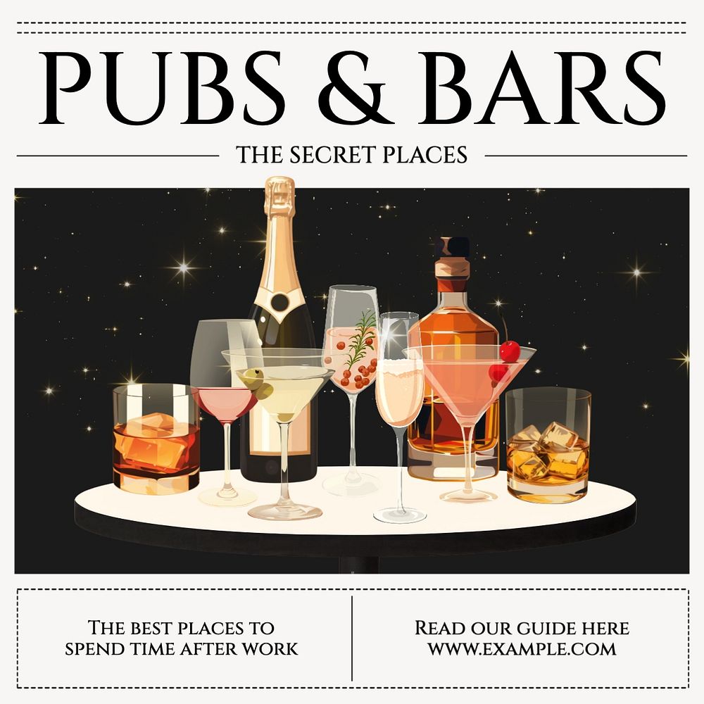 Pubs & bars Instagram post template, editable text