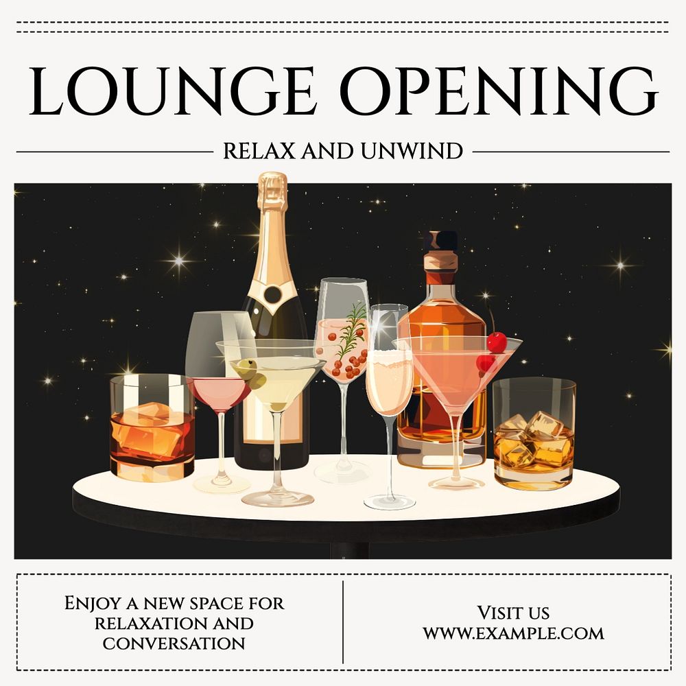 Lounge opening Instagram post template, editable text