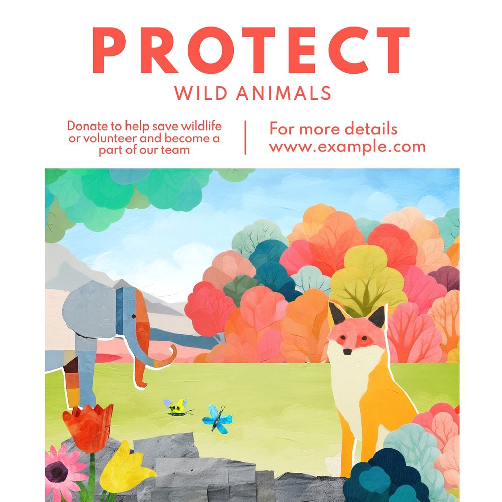 Protect wild animals Instagram post template, editable text