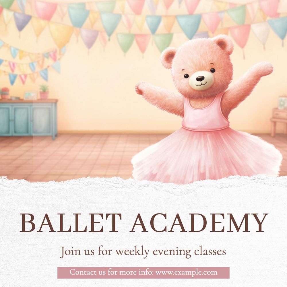 Ballet academy Facebook post template, editable design