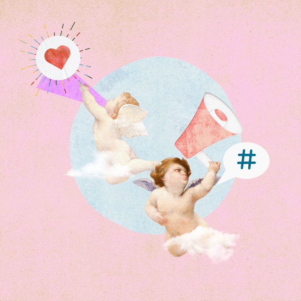 Vintage Valentine's cupids marketing collage remix editable design