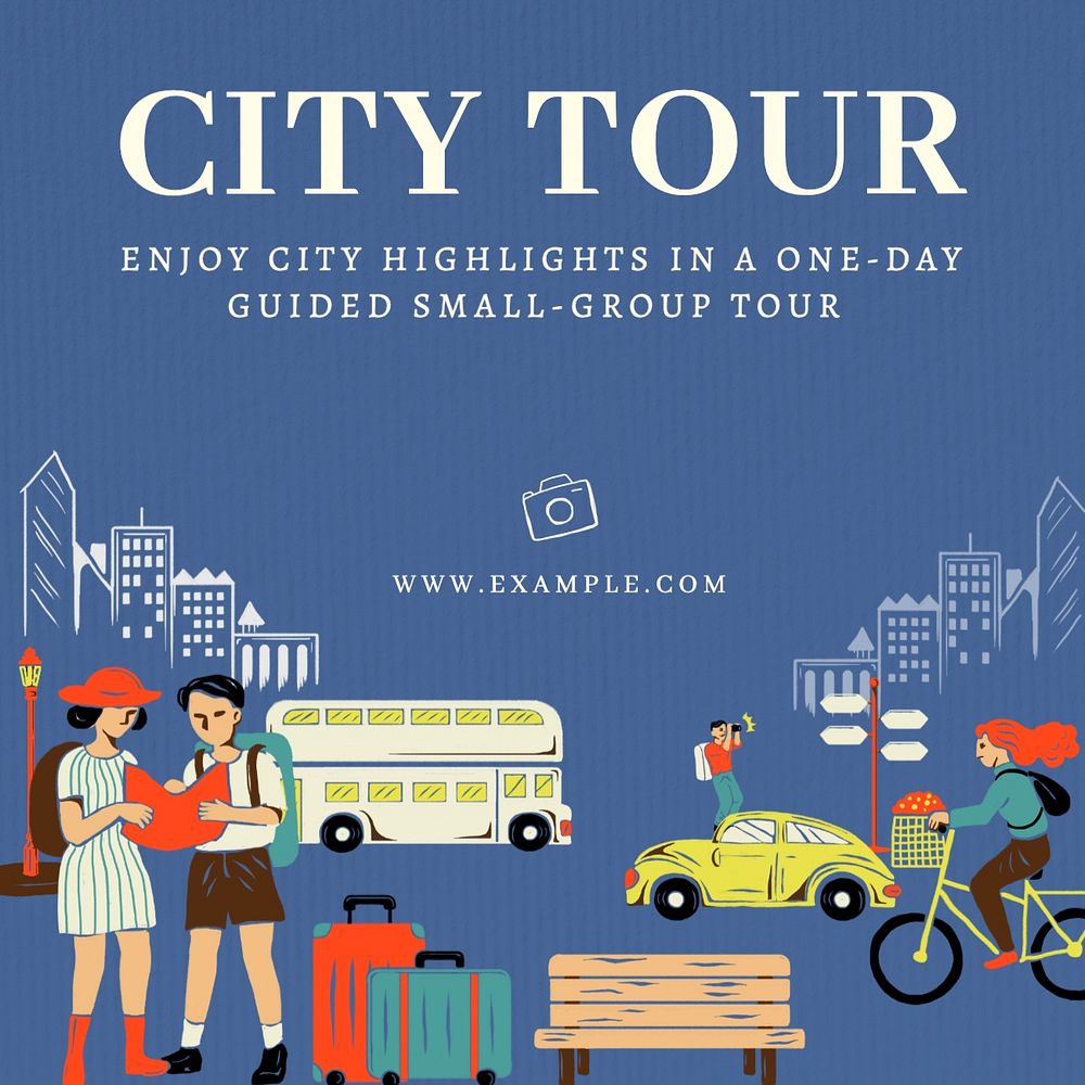 City tour Instagram post template, editable text & design